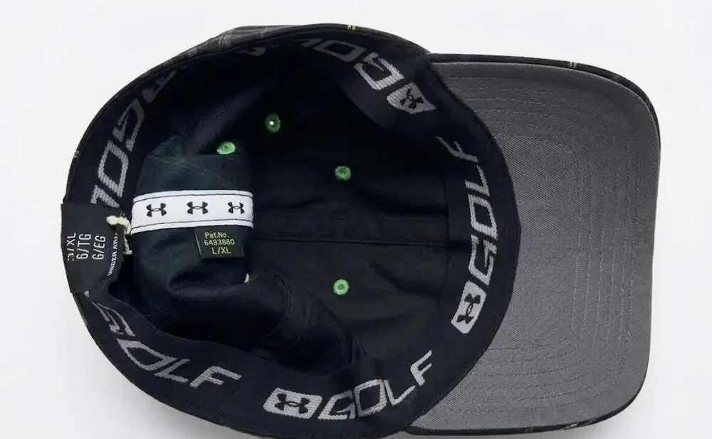Under Armour Golf Black and Neon Green Plaid Stretch Fit Baseball Cap L/XL